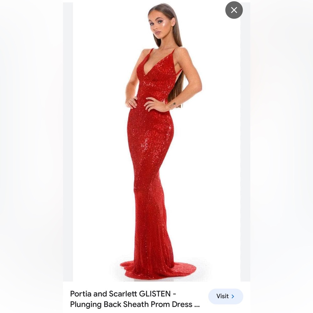 Portia and Scarlett Plunging Neck Red Sequence Dress